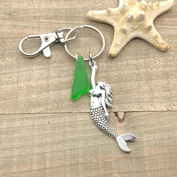 Hand Crafted Other - Sea Glass Mermaid Beach Charm Keychain| Genuine Seaglass Gift New Driver Gift